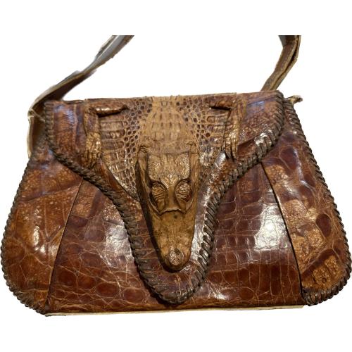 Lovely Early 1900's Caramel & Brown Antique Hornback Alligator Purse  w/Paws! - Vintage Skins