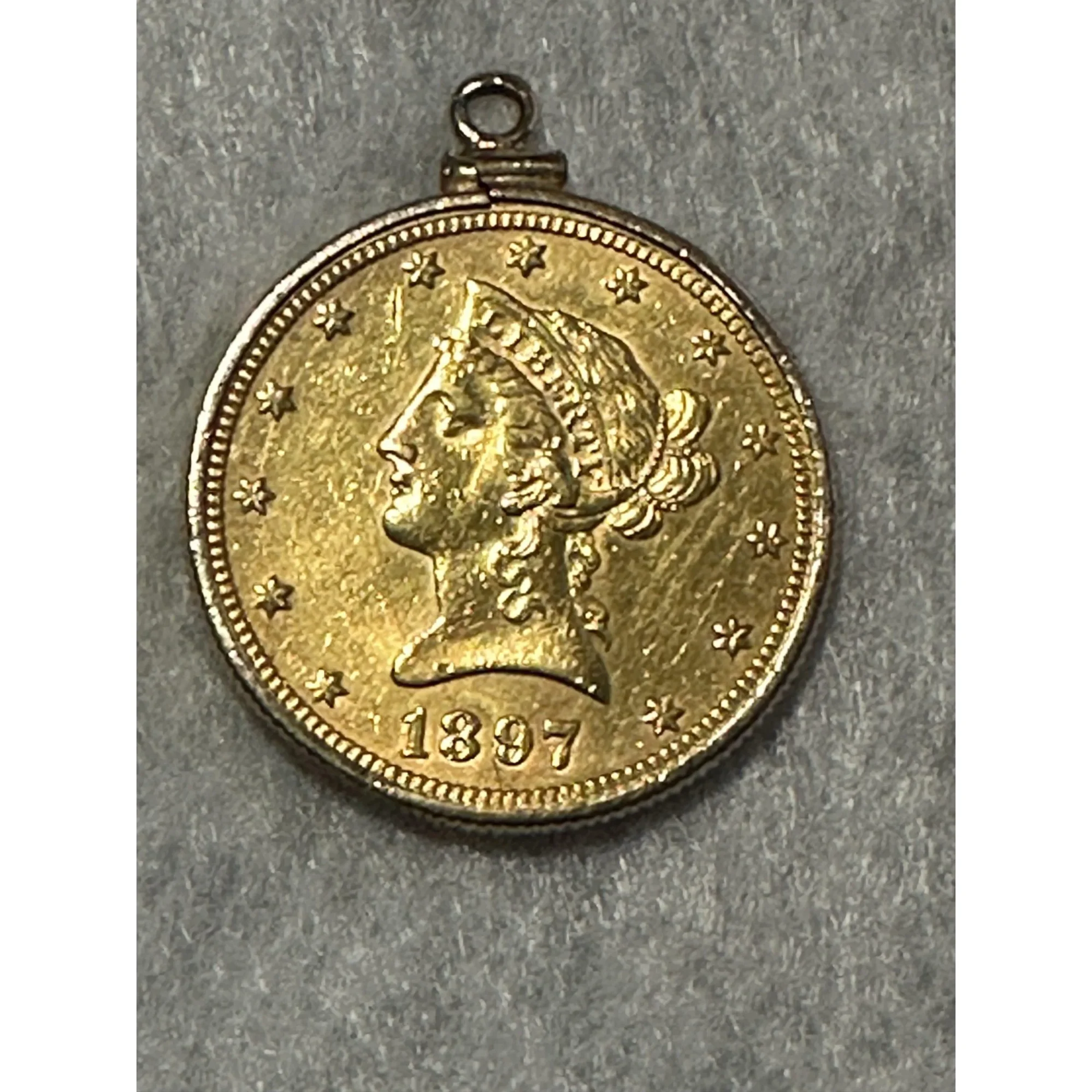 Liberty Head coin $10  in bezel, Gold U.S. Prehistoric Online