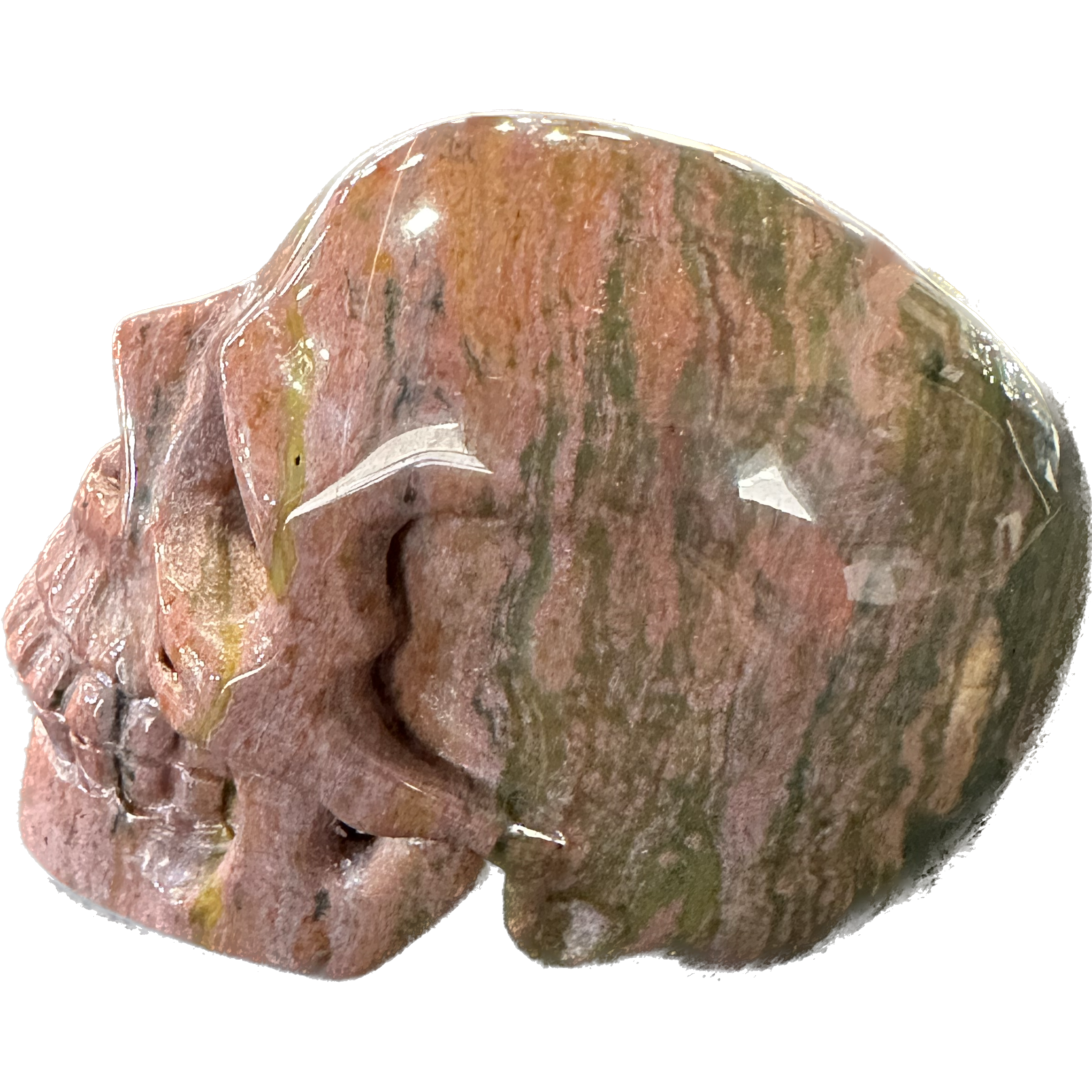 Unakite skull, hand carved, AA quality Prehistoric Online