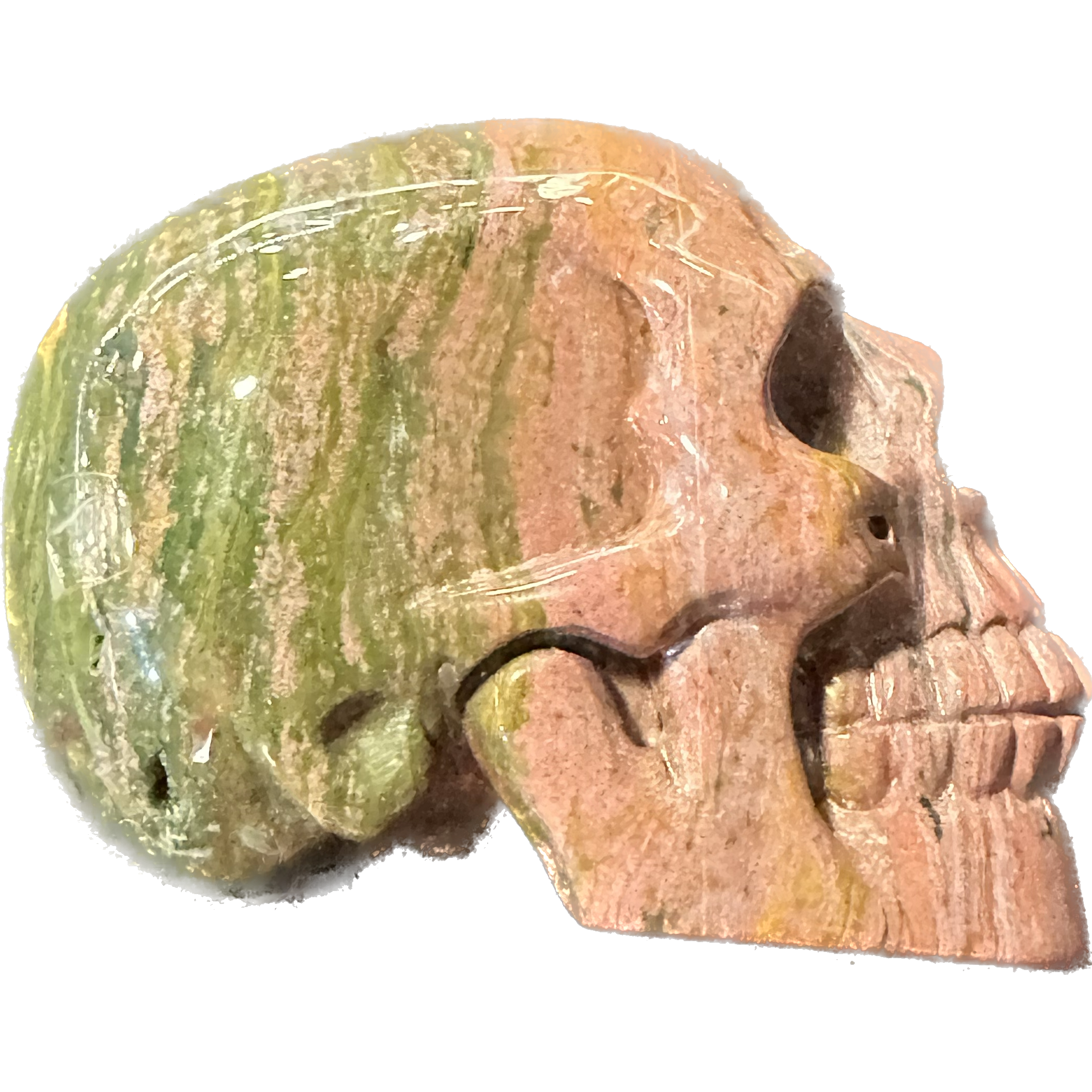 Unakite skull, hand carved, AA quality Prehistoric Online