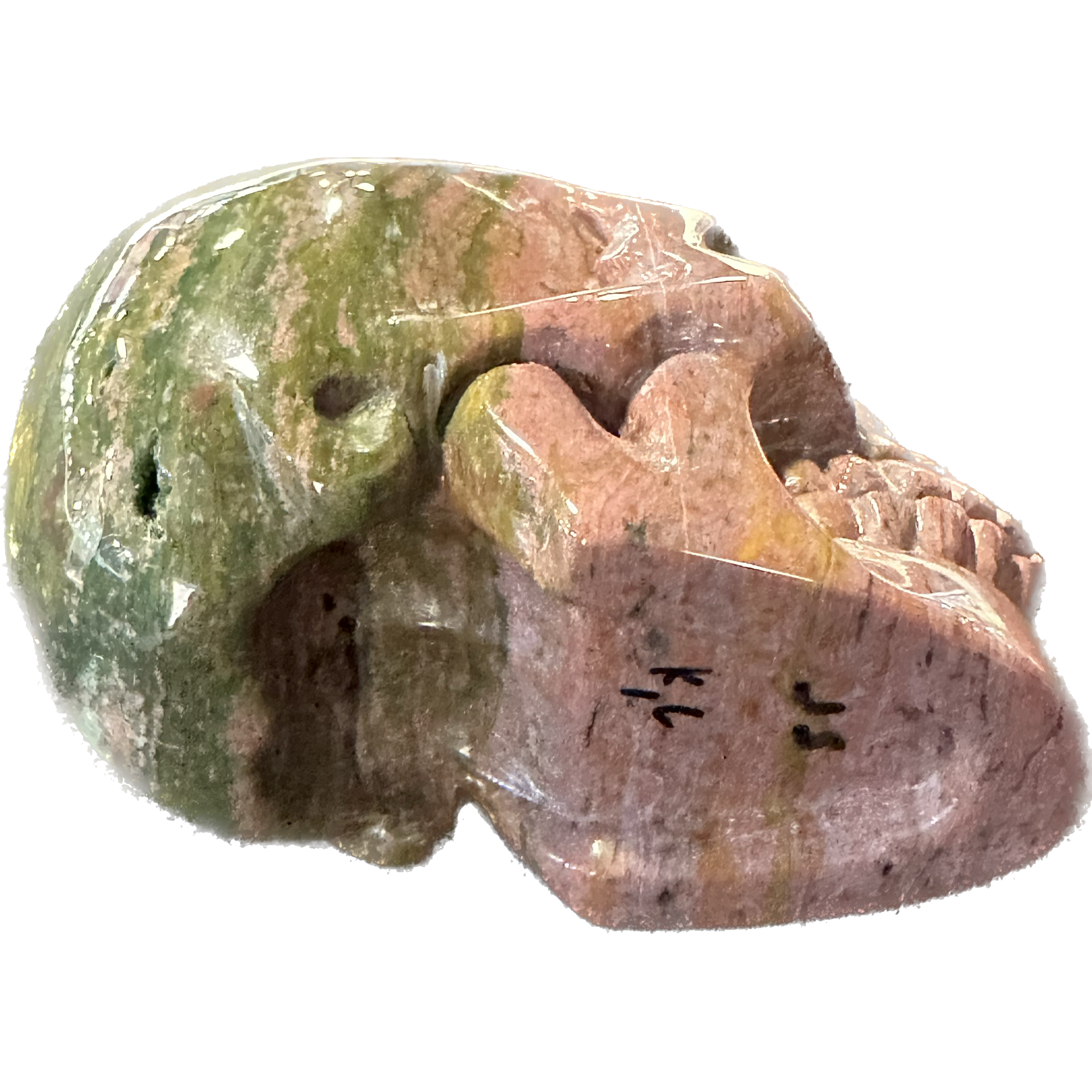 Unakite skull, hand carved, AA quality Prehistoric Online