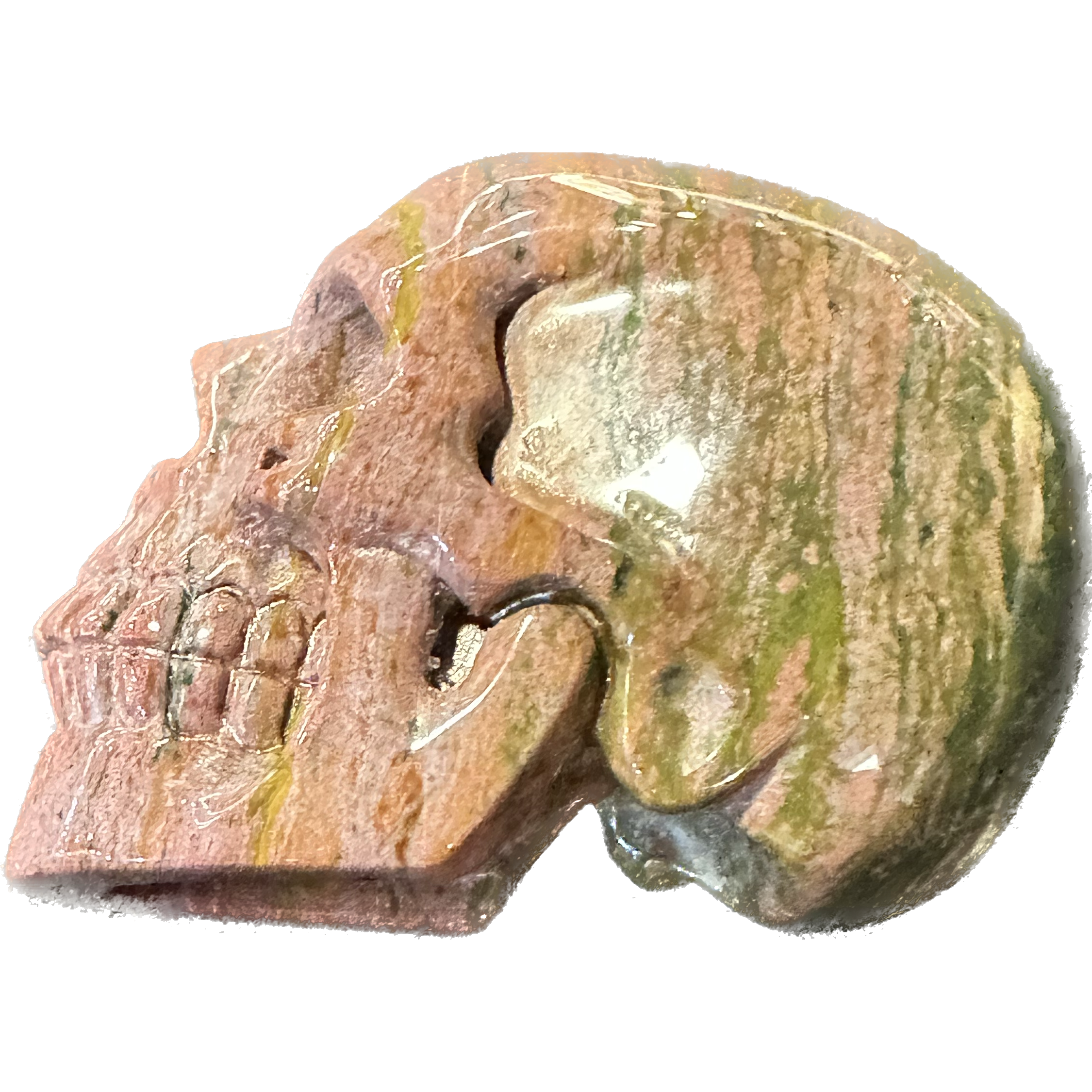 Unakite skull, hand carved, AA quality Prehistoric Online