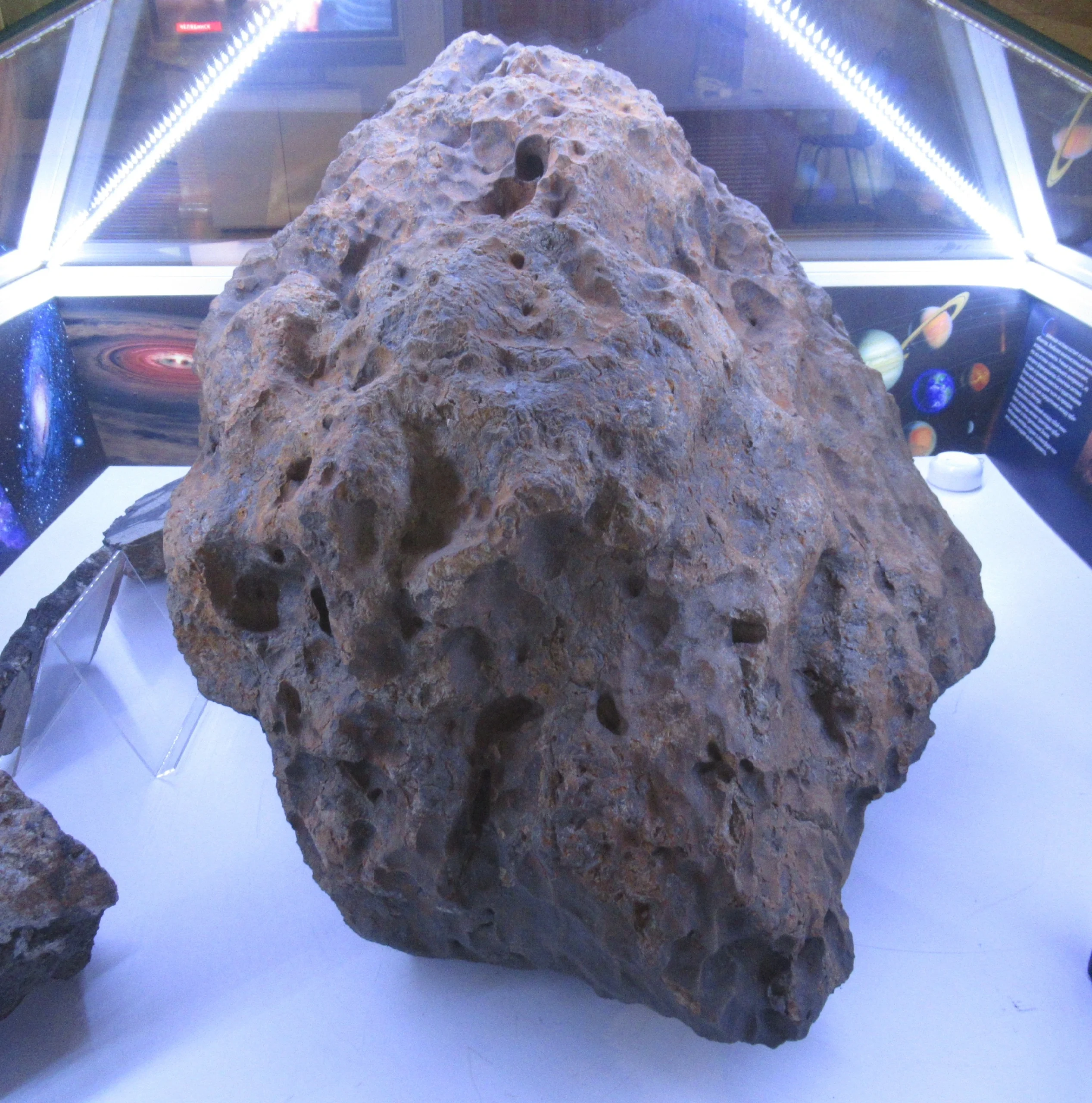 This is a picture of a salvaged meteorite specimen from the 2013 Chelyabinsk impact.