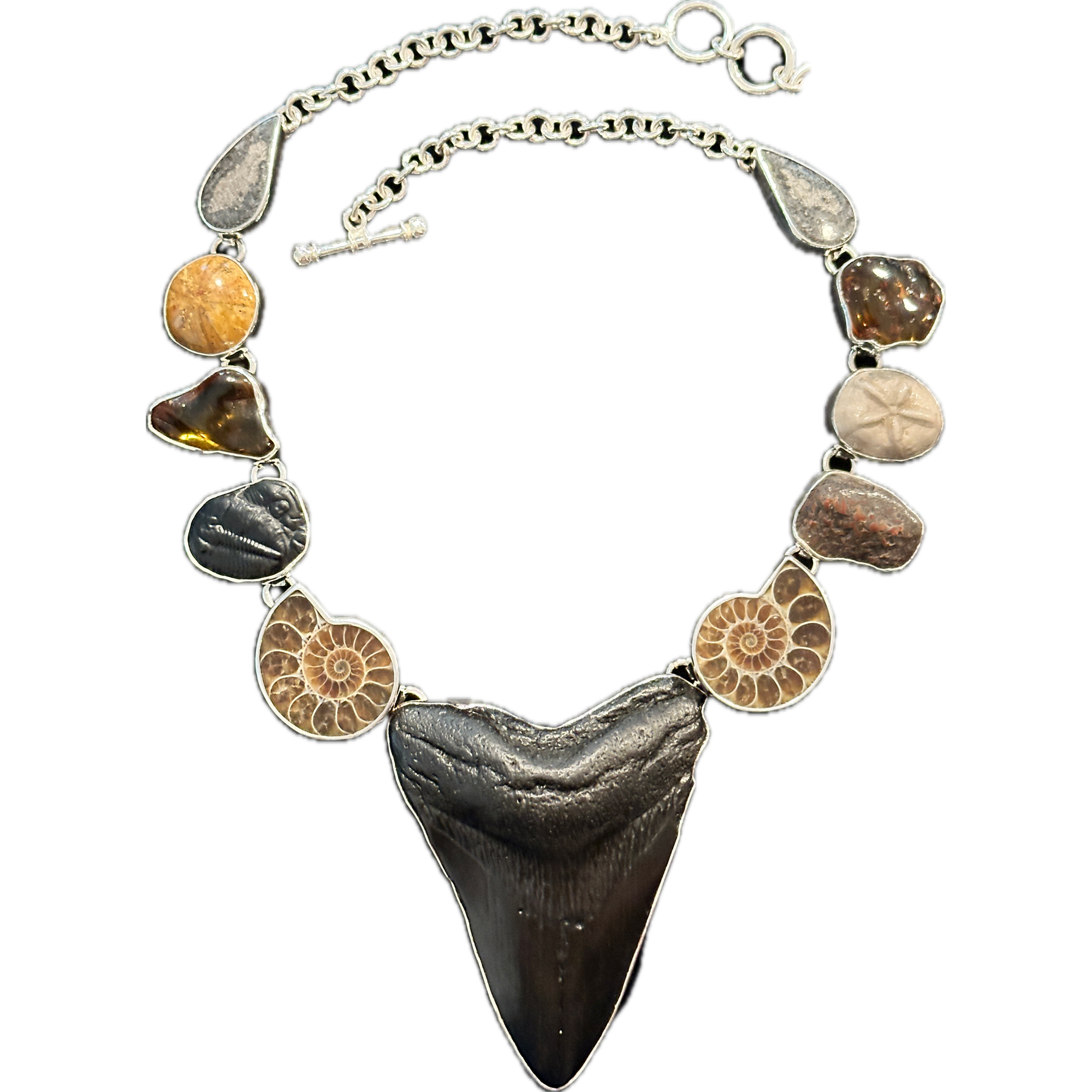 Fossil Necklace-Megalodon in Silver Prehistoric Online
