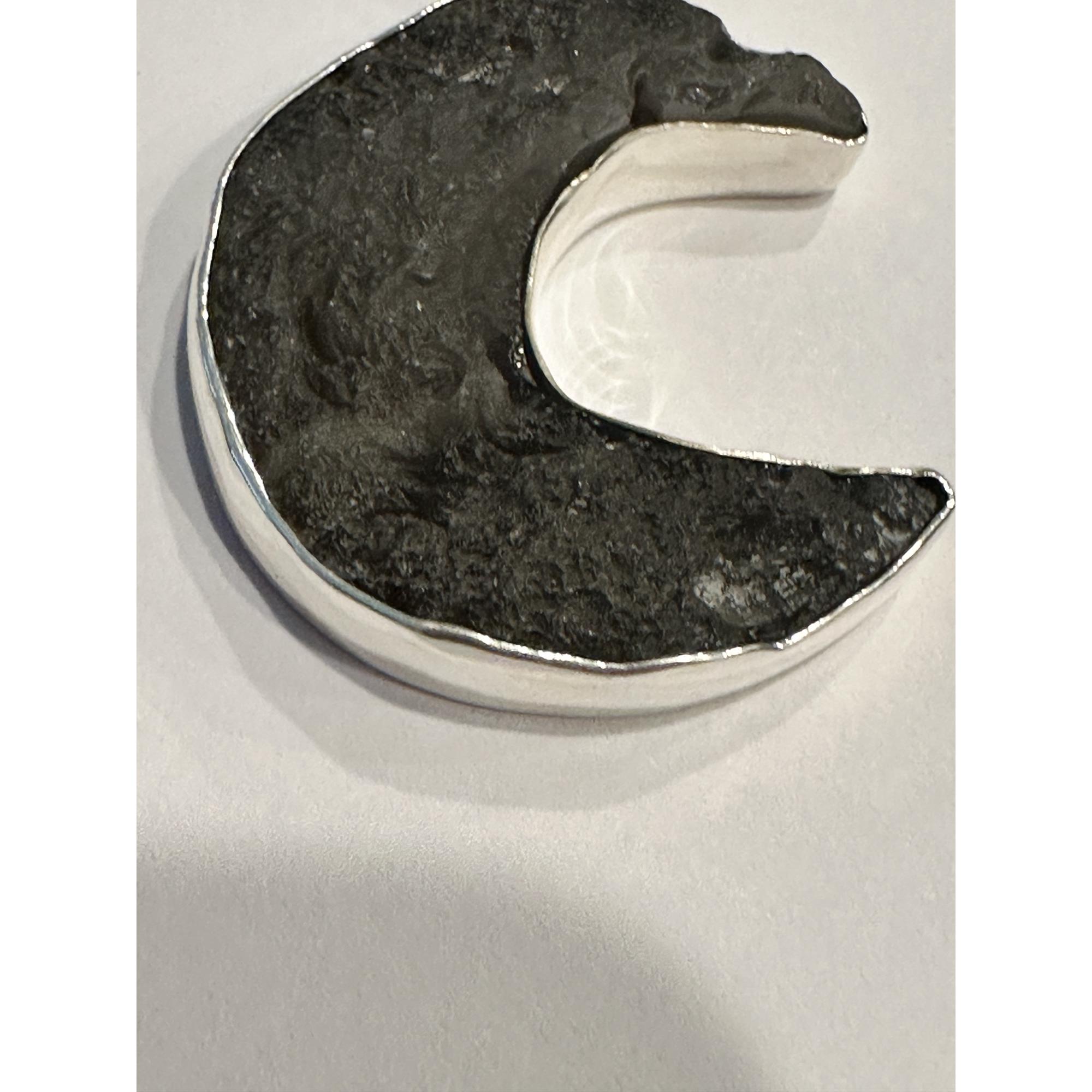 Tektite moon in sterling silver pendant Prehistoric Online