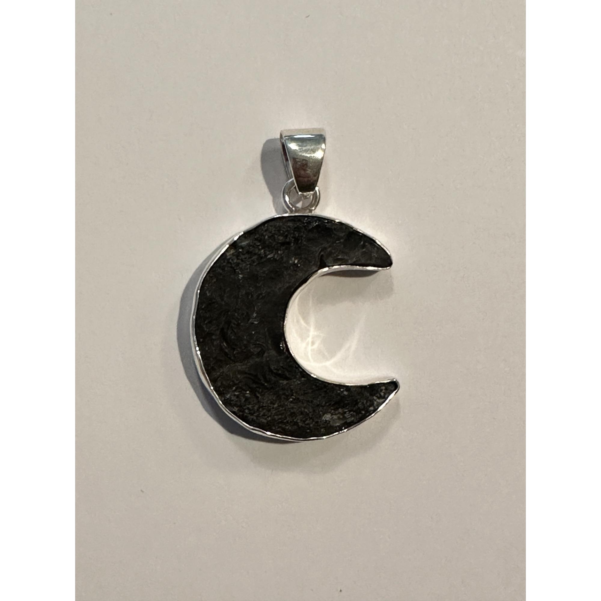 Tektite moon in sterling silver pendant Prehistoric Online