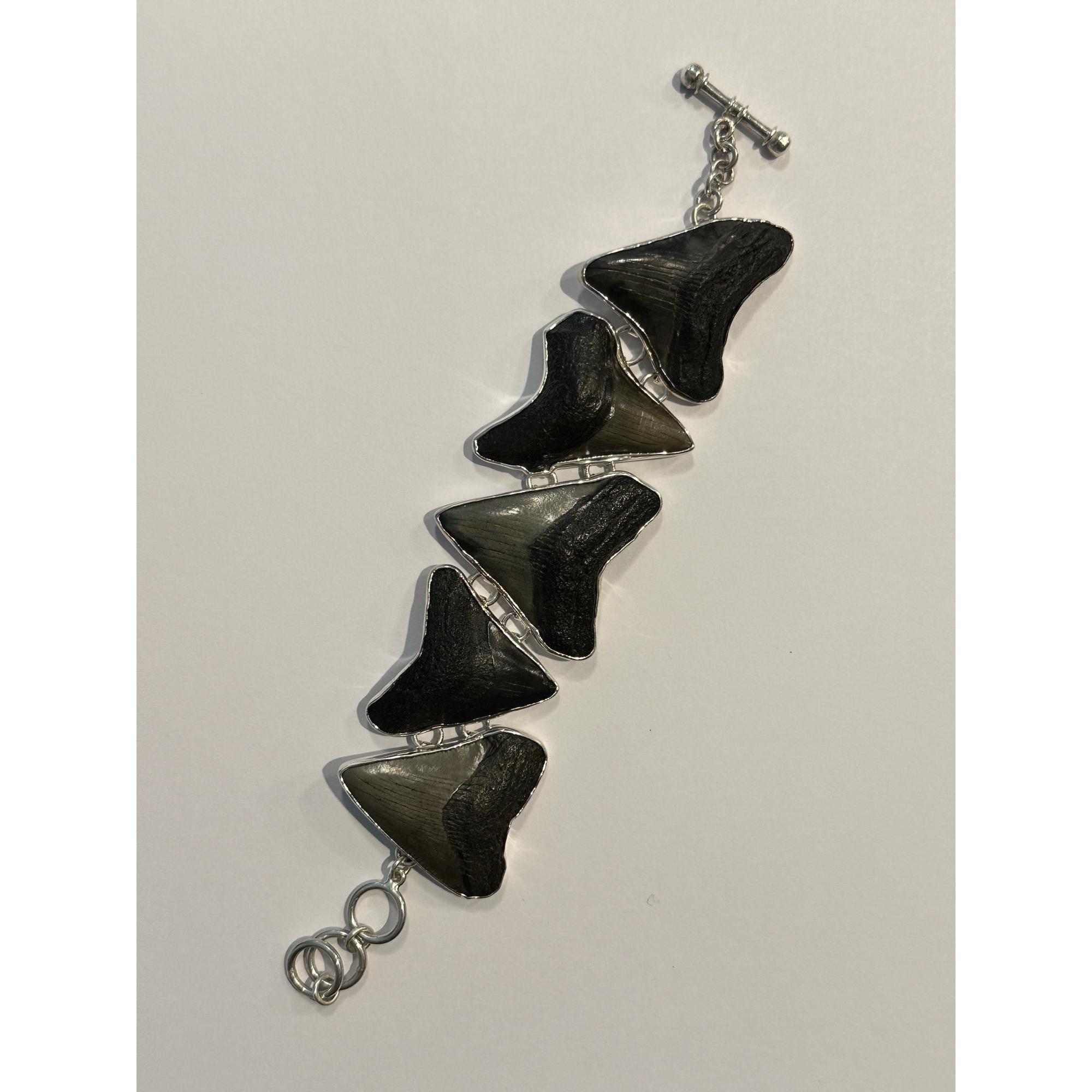 Megalodon shark tooth bracelet, Silver Prehistoric Online