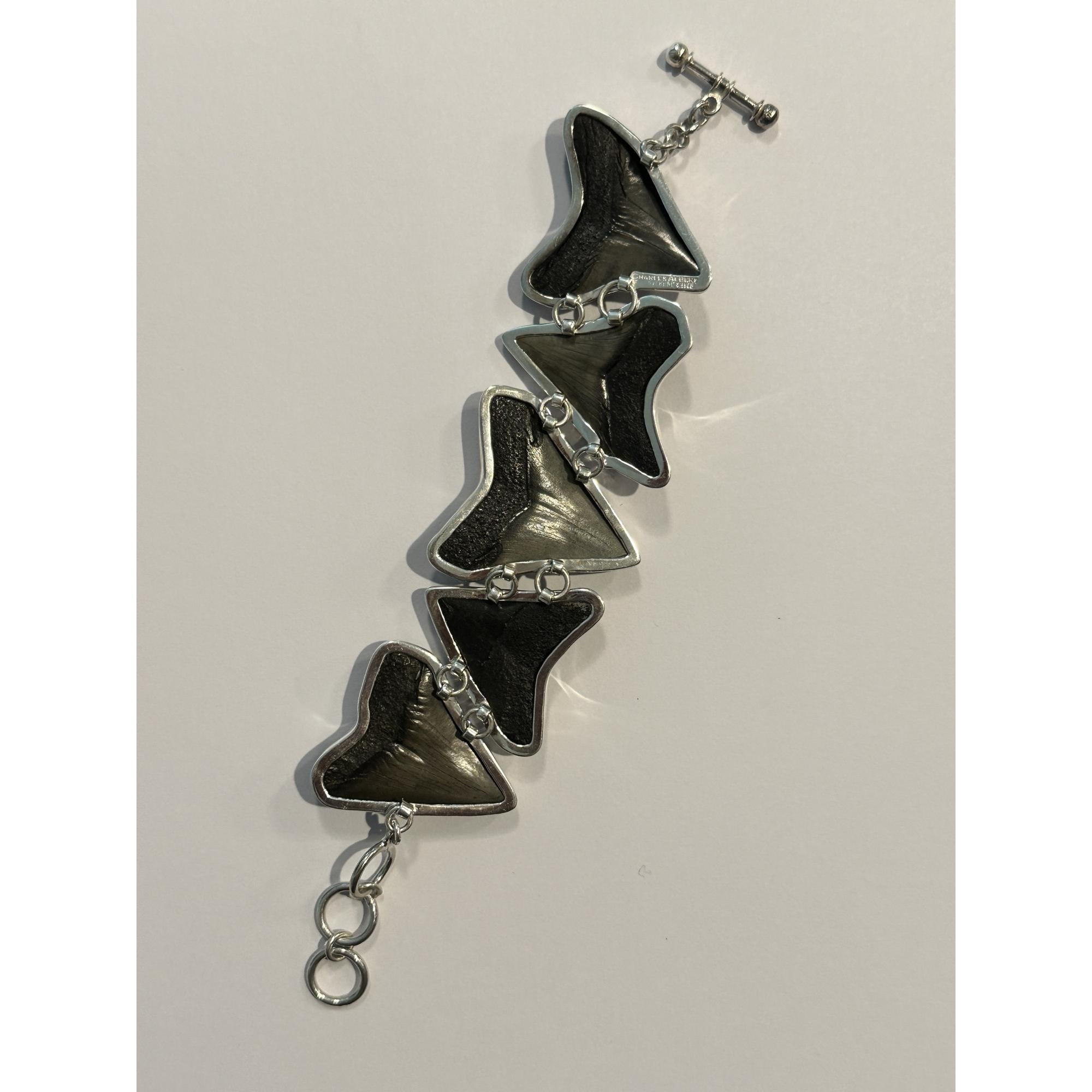 Megalodon shark tooth bracelet, Silver Prehistoric Online