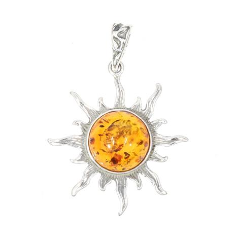 Amber pendant, Starburst, Sterling Prehistoric Online