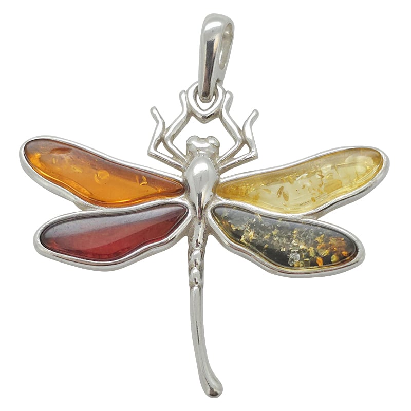 Amber pendant, Dragonfly, Sterling Prehistoric Online