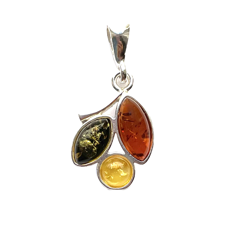 Amber pendant, multi color, Sterling Prehistoric Online