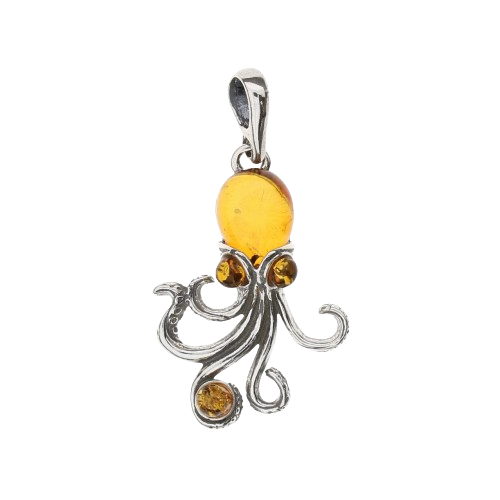 Amber pendant, Octopus, Sterling Prehistoric Online