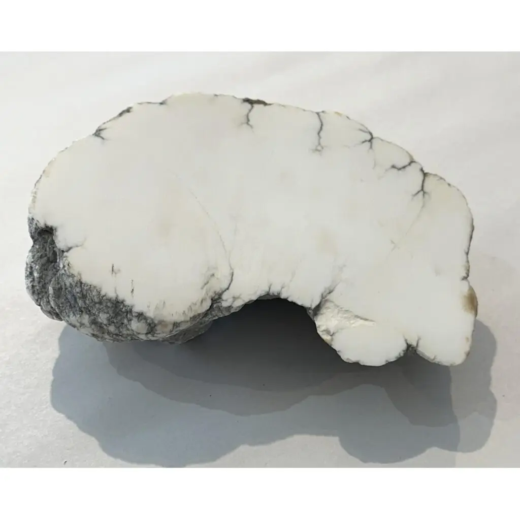 Howlite polished stand up, stark white color with grey veining