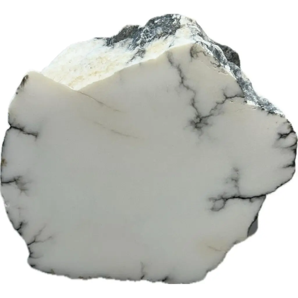 Howlite polished stand up, stark white color with grey veining
