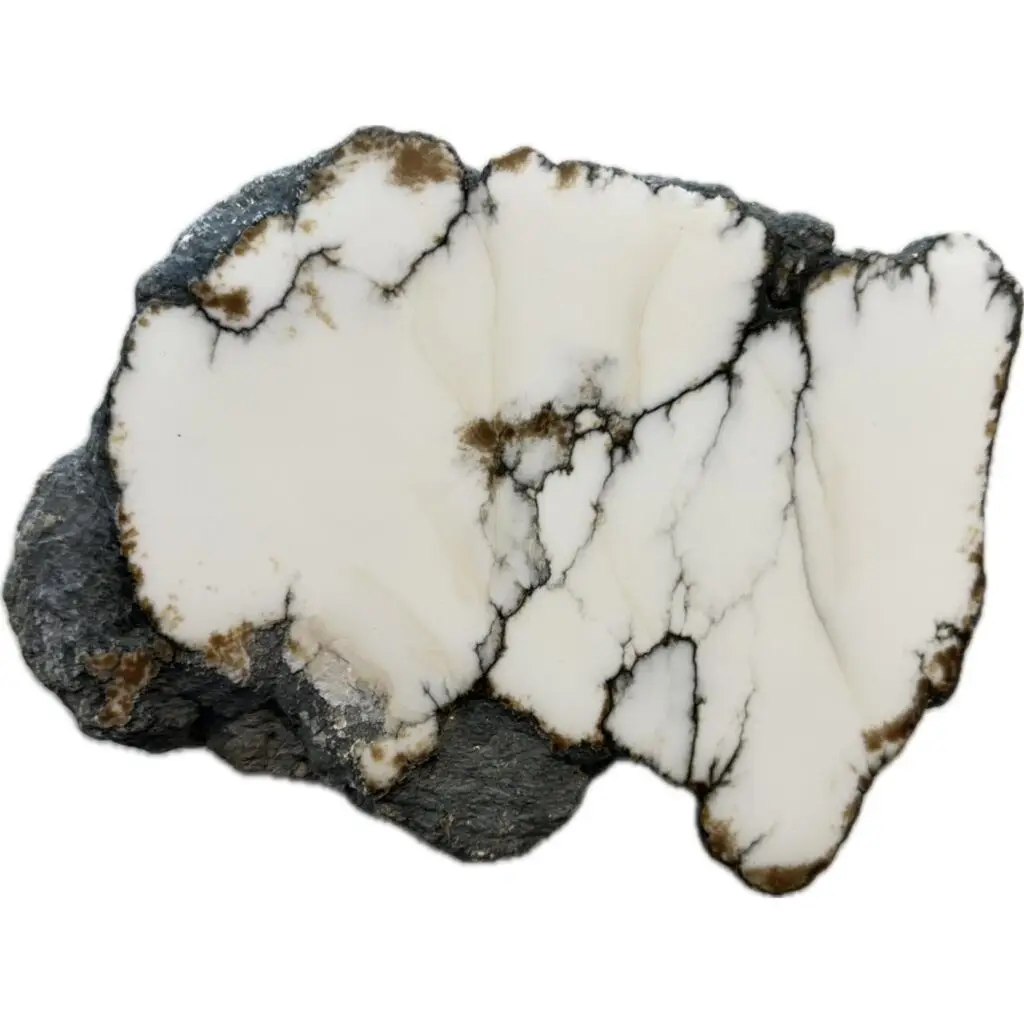 Howlite polished stand up, stark white color with grey veining
