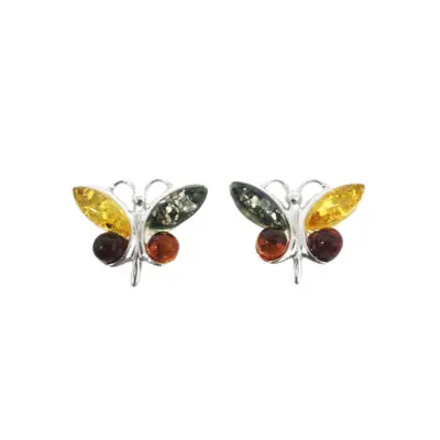 Amber sunburst Earrings, Silver