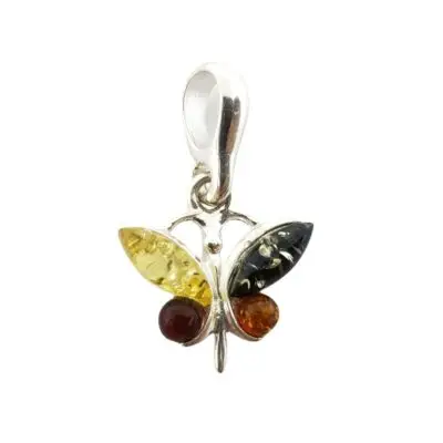 Amber pendant, Dragonfly, Sterling
